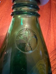 Vintage Green Glass Wine Bottle w/ Fleur De Lis Made in Italy