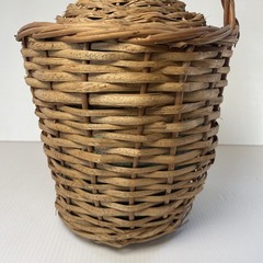Vtg Wicker Wrapped Demijohn De Muller Viresa Spain Green Glass Wine Bottle 13.5”