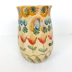 Vintage Italian Ceramic Wine Bottle Chiller Holder Terracotta Vase Hand Painted