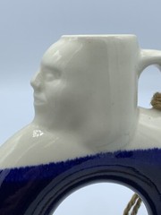 Pottery Face Wine Decanter Jug Circle Round Carafe Glazed Dipped Blue White