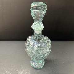 Vintage Green Glass Standing Grape Bunch Wine Bottle W/Glass Lid EMPTY BEAUTIFUL