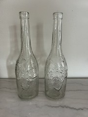 Nice! Set Of 2 Vintage Wine Bottles, Clear Glass Embossed Grapes & Leaves 12”