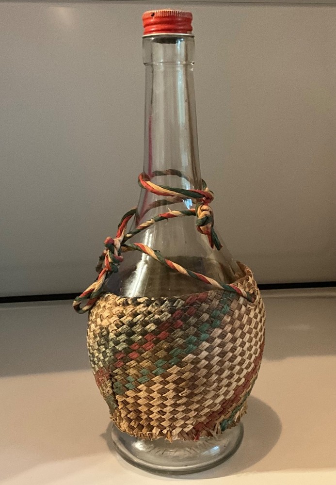 MCM Roma Wines Clear Glass Chianti Fiasco Bottle Woven Raffia&Dripless Cap