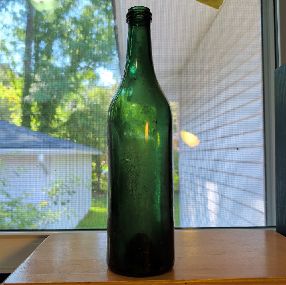 Antique 1910s Teal Green Menthe Wine Champagne Bottle Made In Italy ABM Large