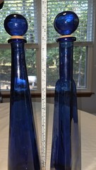 Vintage Cobalt Triangle and Round Wine Bottles with Corks