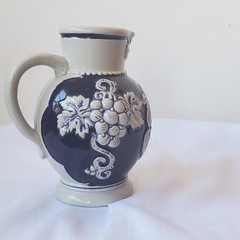 German Stoneware Bernkastel-Kues Wine Jug Cobalt Blue & White 6 Inch Tall