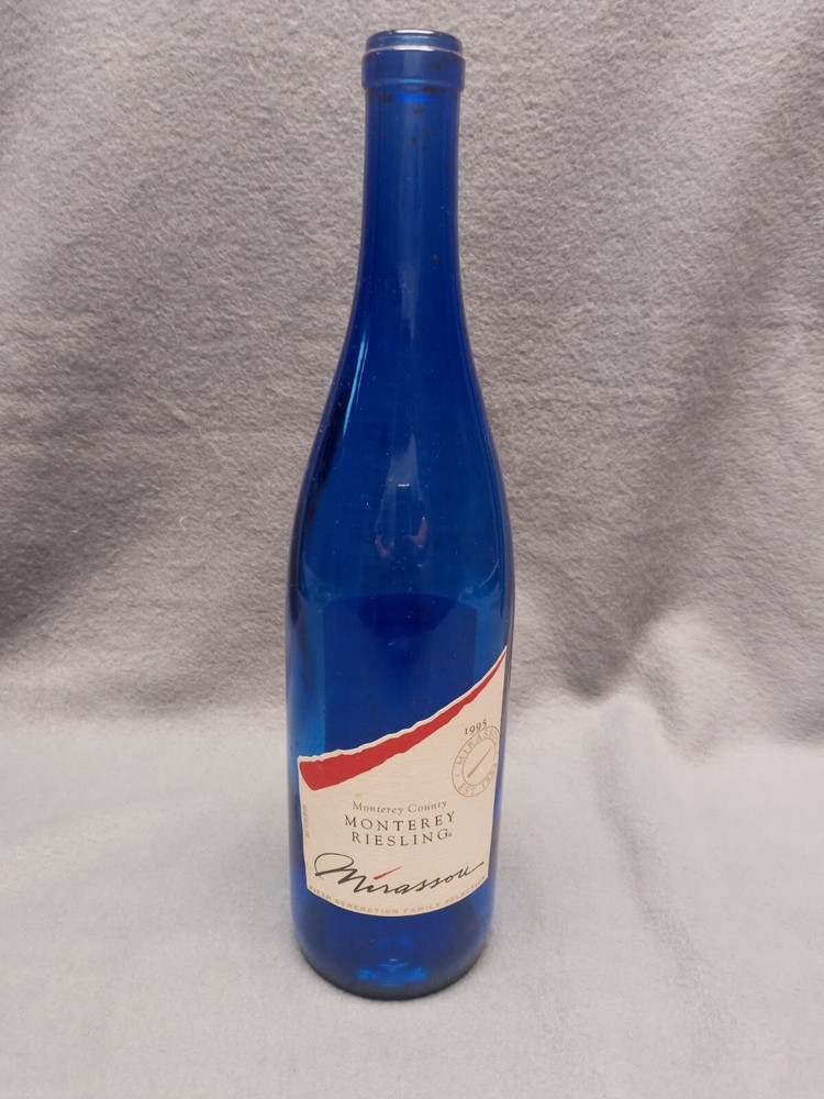 Vintage Monterey Riesling Cobalt Blue Wine Bottle 1995 12-in Tall W/ Labels -29