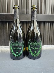 2Empty Dom Perignon Luminous Bottle 750 ML Light Up Green Champagne EXCELENT CON