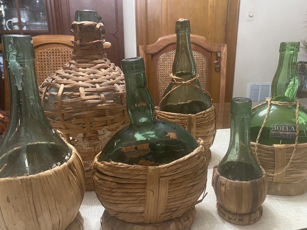 Collectible Bolla Green Glass Bottle Set Of 6