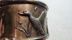 Vintage Silea Silver Wine Bottle Holder, Cork bottom insert, Ducks
