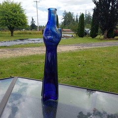 Cobalt Blue Cat Bottle Mosel-Saar-Ruwer Riesling Wine bottle 13&Prime; tall