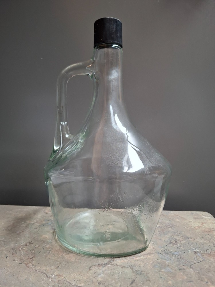 One half gallon clear glass bottle,large jar, Catawba Wine