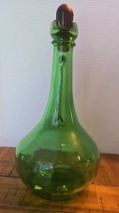 Vintage Boho Green Glass Wine Bottle,Jug,Decanter, Wine World 1978 12&Prime;
