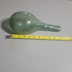Antique Vtg. Hand Blown Wine Bottle Torpedo Round Bottom Green Glass 10 1/2” tal