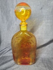 Vintage Amberina Glass Embossed Decanter Bottle Grape Design round Bubble top 14
