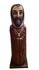 VTG Figural Hand Carved Wood Bottle Wine Case Knight Monk Safe Secret Religious