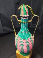 MCM Viresa Plastic Woven Wicker Wine Bottle Jug with Double Handle Empty