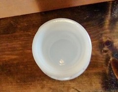 Vintage Hazel – Atlas Swirl Milk Glass Decanter Bottle W/Lid Excellent (K1)