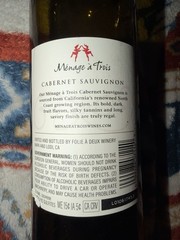 Menage a Trois Cabernet California Red Wine Bottle 2022 Empty