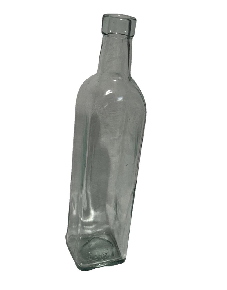 Vintage 50 mm Glass Wine Bottle Tall Aqua Clear Green Collectible Square Bottle