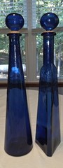 Vintage Cobalt Triangle and Round Wine Bottles with Corks