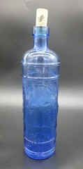 Cobalt Blue Mold Blown Glass Embossed Grapes Wine Bottle Antique / Vintage Heavy