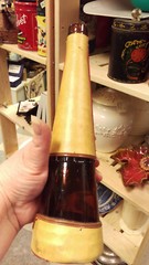 Vintage unusual bottle with leather covering, cool collectible, 11 x 3 inches