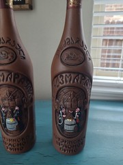 2 Kindzmarauli Georgian Ceramic Clay Pottery Red Wine Bottle Empty 3-D Design