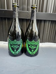 2Empty Dom Perignon Luminous Bottle 750 ML Light Up Green Champagne EXCELENT CON