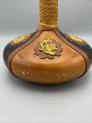 Vintage Italian Leather Wrapped Wine Bottle w/ Wood Stopper