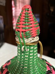 Vintage Viresa Labeled Spain Wine Bottle Plastic Woven Wicker Metal Handle 12”H