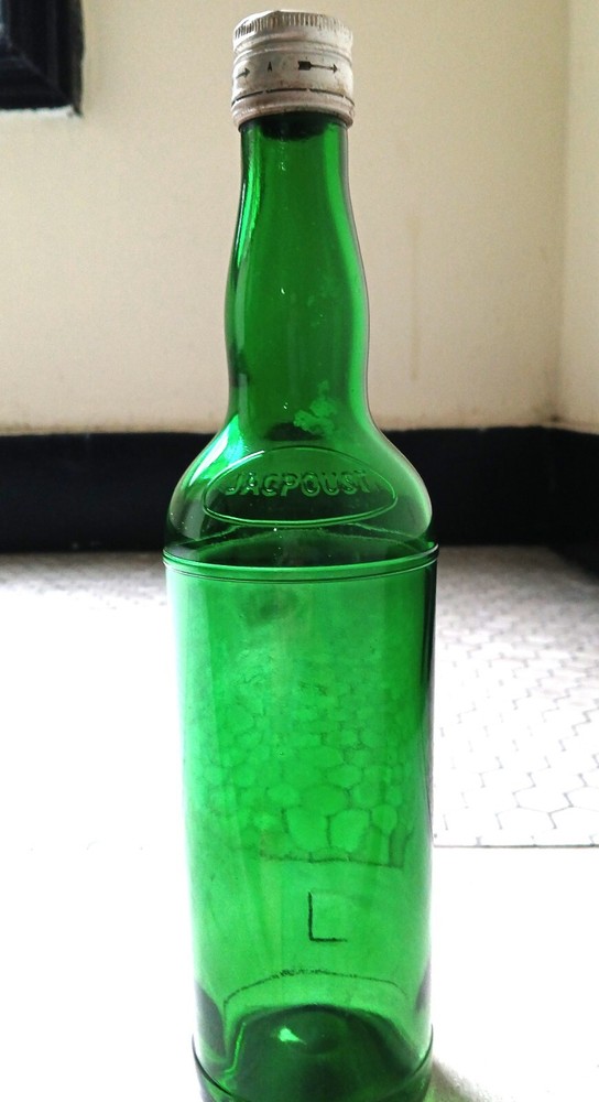 vtg emerald green Jac Poust wine bottle with screw cap