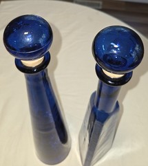 Vintage Cobalt Triangle and Round Wine Bottles with Corks