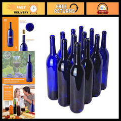 750ml Cobalt Blue Wine Bottles (12 Pack) – Empty Bordeaux Liquor Bottles for Dri