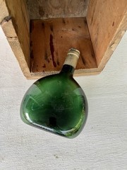 Green Glass Mateus Rose Wine Bottle 1 Pint (Empty & Label Missing) 8”x6” Inch