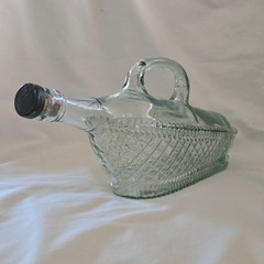 Glass Wine Bottle Handled Decantor Weave Pattern with Cork Unbranded Vintage