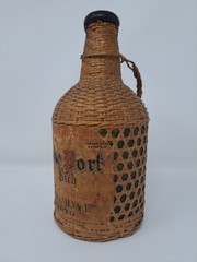 Vintage Portugal Wine Bottle Wicker Wrapped Empty Glass Bottle BIN27
