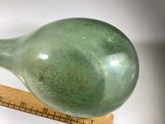 Antique Vtg. Hand Blown Wine Bottle Torpedo Round Bottom Green Glass 8”