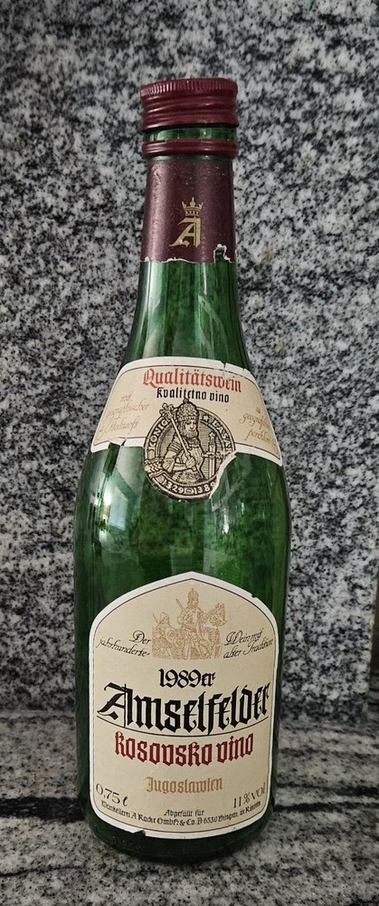 1989 Amselfelder Rosovsko Vino Wine Bottle Yugoslavia Kosovo EMPTY