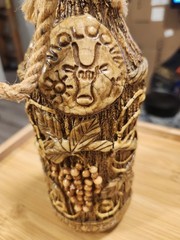 Vintage Moldova Fancy Ceramic Covered Wine Bottle.