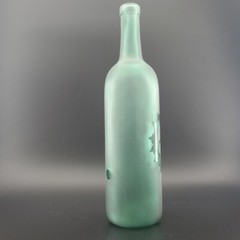 Frosted Green Glass Bottle Bong w/ Lucky Buddha Etched & Hole in Back 12&Prime;inx3&Prime;in