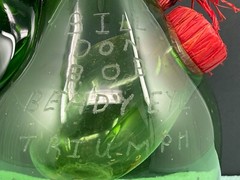 Triumph Racing Team Inscribed Green Blown Glass Ice Chilled Vintage Wine Bottle