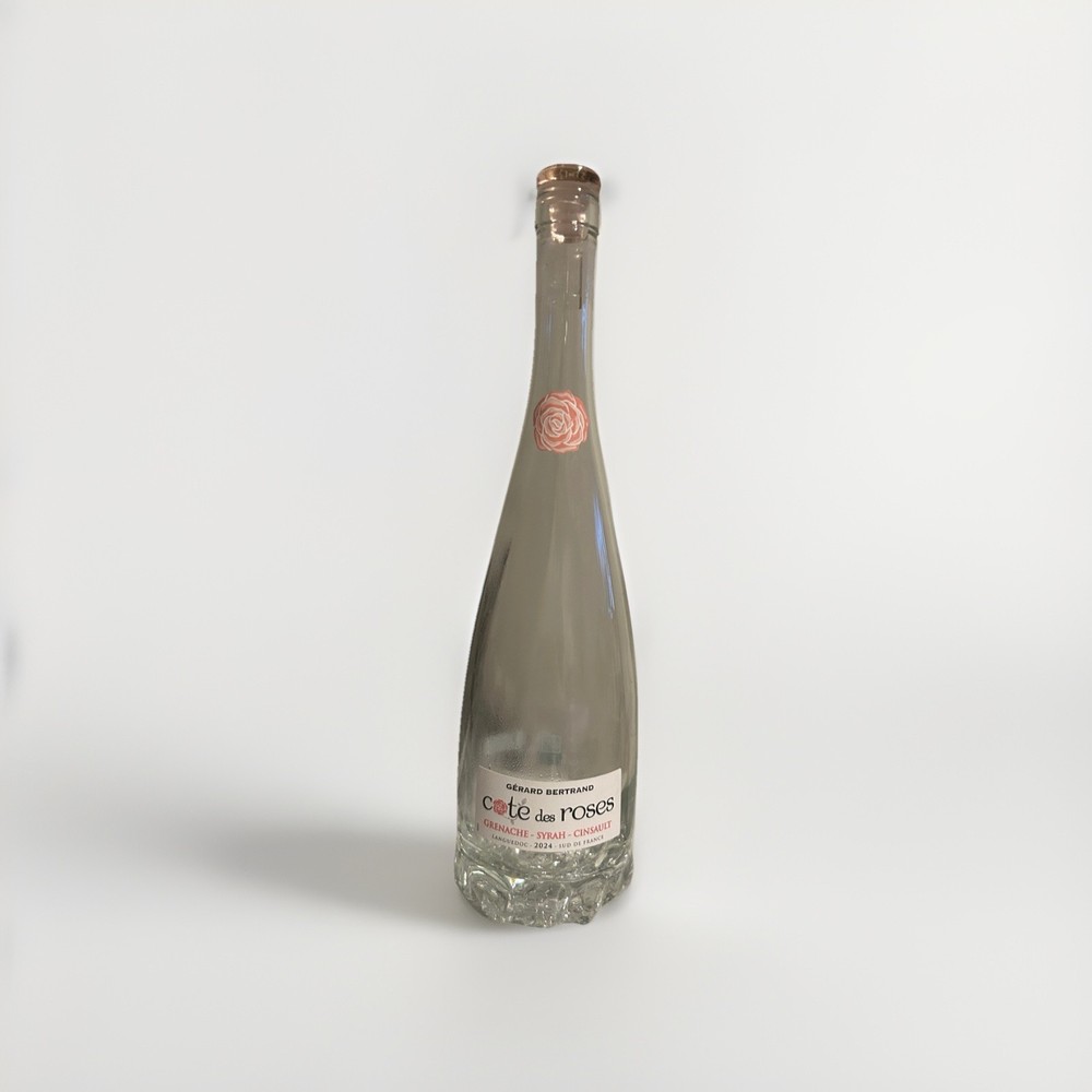 EMPTY 2024 Cote Des Roses Clear Glass Wine Bottle with Pink Stopper 13&Prime; Tall
