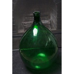 Carboy Demijohn Green Glass Wine Bottle In Blue Wicker Basket Vintage