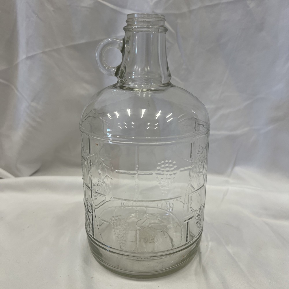 Vintage Half Gallon Wine Bottle Jug Clear Grapes & Leaves