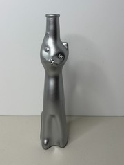 EMPTY Riesling Happy Cat Silver Collectible Glass Wine Bottle Vase Candle Holder