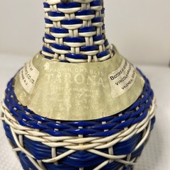 Vintage Blue Woven Plastic Wine Bottle Jug with Lid Spain Not Consumable