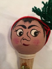 Vintage Wood Wine Bottle Cork Stopper Pair Souvenir Portugal Hand Painted