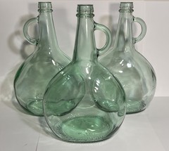 Lot of 3 Vintage Light Green Glass Jugs Half Gallon Wine Demijohn Handle 11.5&Prime;