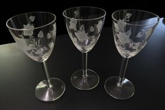 Vintage Wine Toscany Etched Crystal Glasses X3
